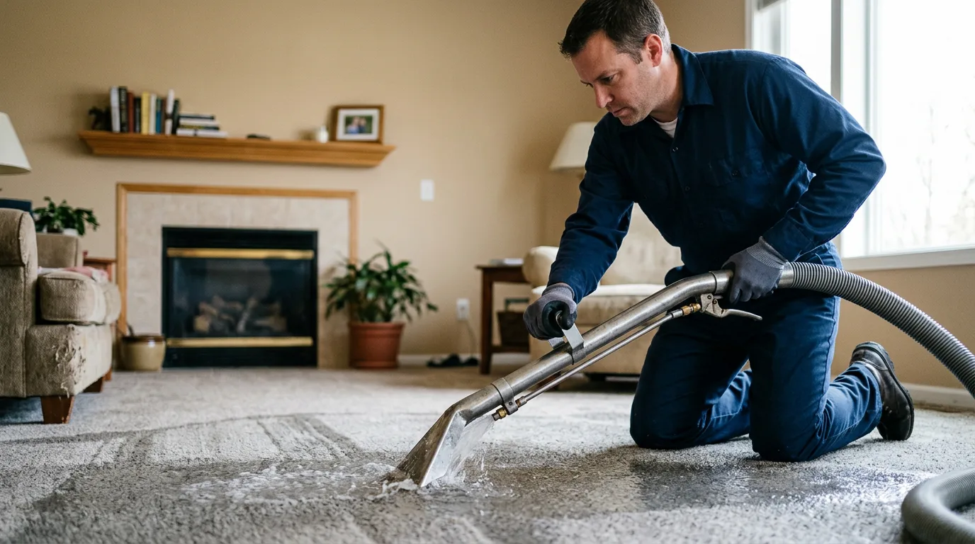 Water damage restoration technician working near Carleton, MI